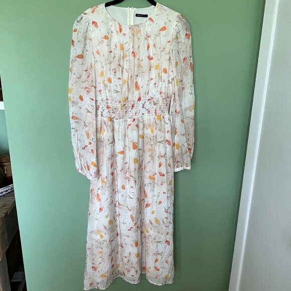 Shein MOTIF PREMIUM VISCOSE BRUSH STROKE PRINT Peasant DRESS Size Large L 8/10 - Picture 2 of 10